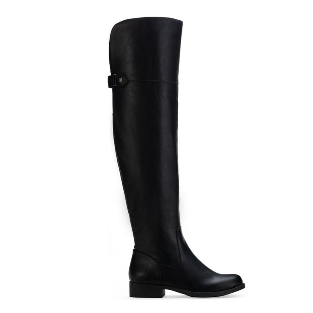 SUN STONE Womens Black Stretch Gore Wide Calf Round Toe Block Heel Boots 6 - Picture 1 of 3